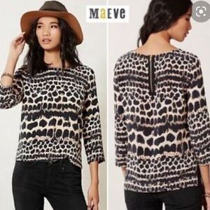 Anthropologie Maeve Silk Animal Leopard Print Linosa Top S